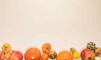 Foto gratuita marco de comida plana otoño con calabazas.