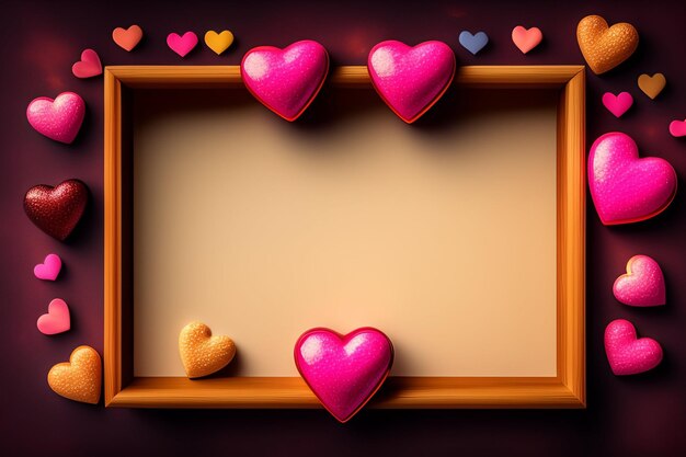 Un marco con corazones que dice amor.