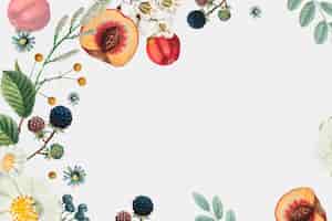 Foto gratuita marco decorativo de flores y frutas dibujado a mano.