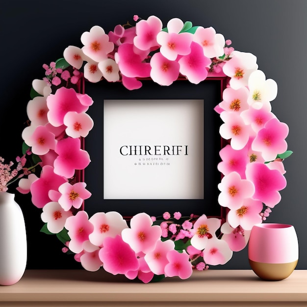 Foto gratuita un marco enmarcado con flores rosas está en un estante.