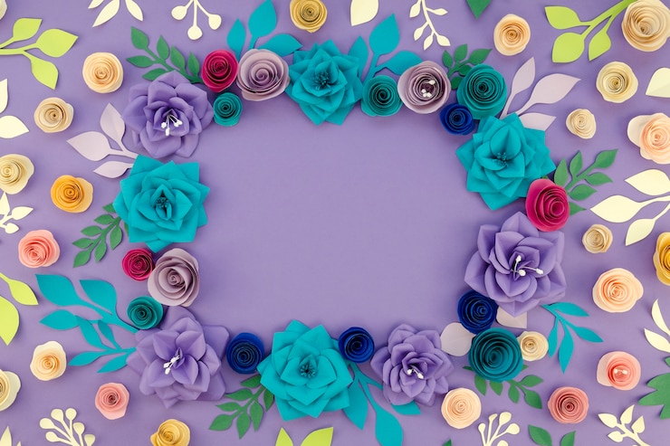 Foto gratuito marco floral circular laico plano con espacio de copia