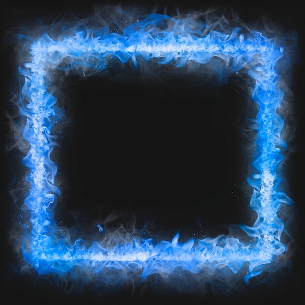 Foto gratuita marco de llama, forma cuadrada azul, fuego ardiente realista
