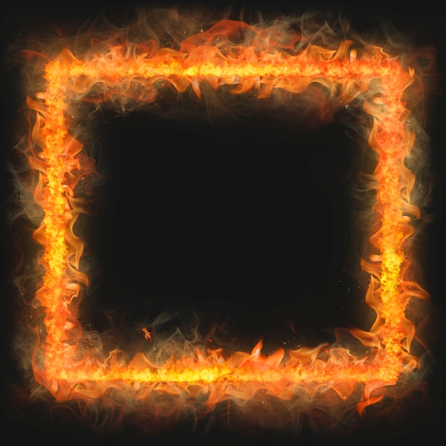 Marco de llama, forma cuadrada, fuego ardiente realista