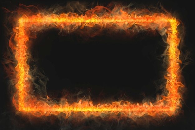 Marco de llama, forma de rectángulo, fuego ardiente realista
