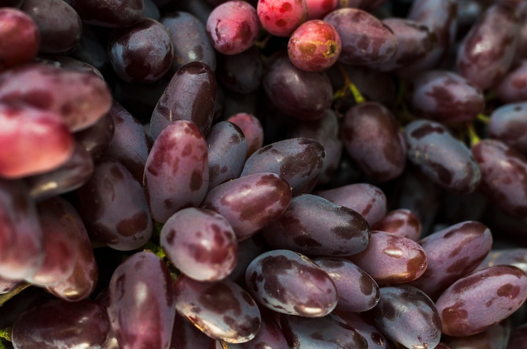 Foto gratuito un marco lleno de uvas rojas