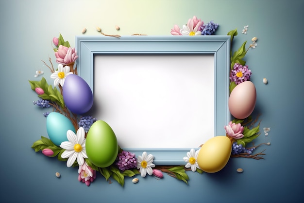 Foto gratuita marco de pascua con flores y huevos decorados.