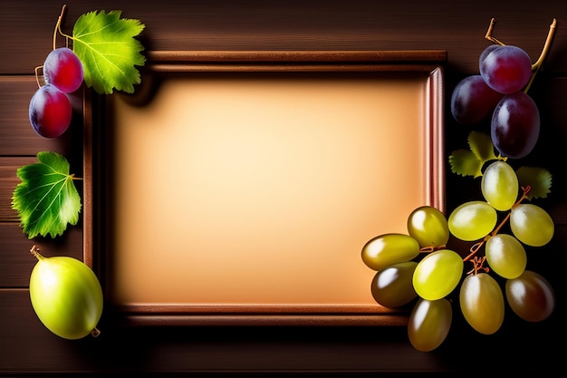 Foto gratuita un marco con uvas y una uva encima.