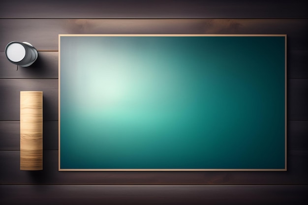 Foto gratuita marco verde en una pared con un fondo azul.