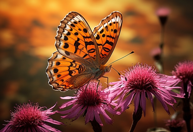 Foto gratuita mariposa en una flor de gerbera rosada