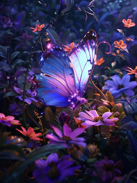 Foto gratuita la mariposa púrpura brillante en 3d