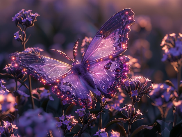 Foto gratuita la mariposa púrpura brillante en 3d