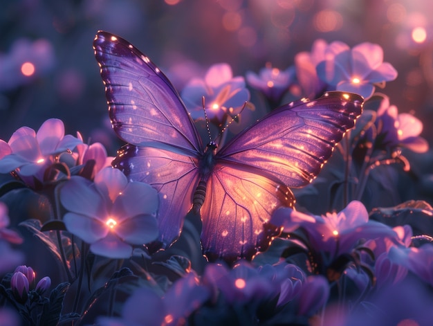 Foto gratuita la mariposa púrpura brillante en 3d