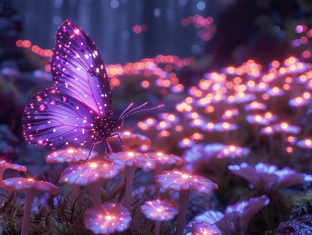 Foto gratuita la mariposa púrpura brillante en 3d