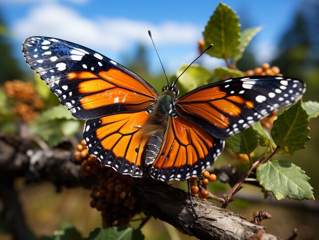 Mariposa en la rama del árbol