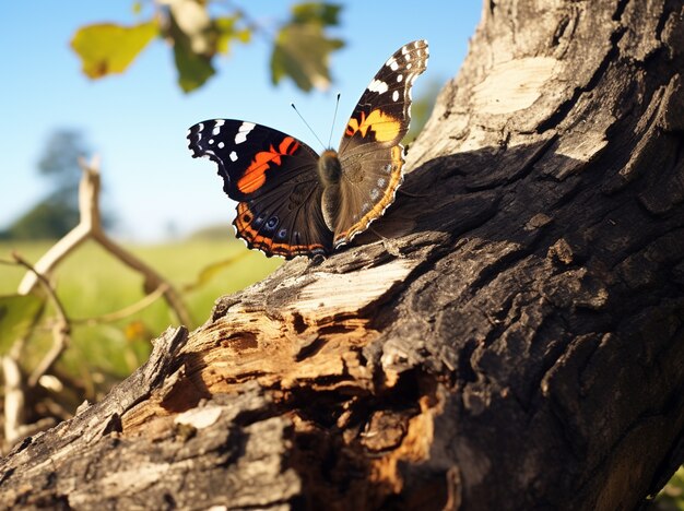 Mariposa en la rama del árbol