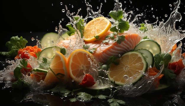 Foto gratuita los mariscos frescos y las verduras crean una saludable comida gourmet bajo el agua generada por la inteligencia artificial