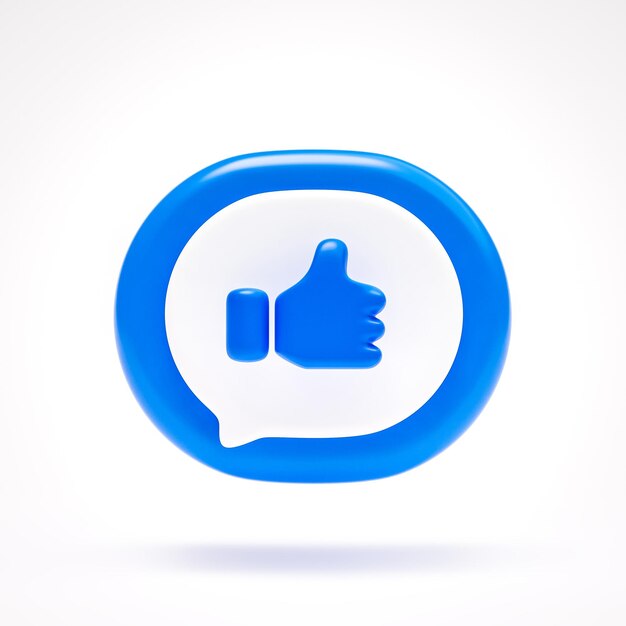 Me gusta o pulgar arriba icono buena señal o botón de símbolo en la burbuja de voz azul sobre fondo blanco 3D rendering