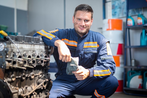 Foto gratuita mecánico de automóviles profesional en taller de reparación