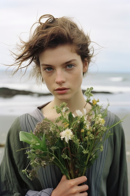 Foto gratuita mediano disparó a una mujer hermosa en la naturaleza