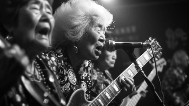 Foto gratuita mediano tiro abuelas rebeldes haciendo música