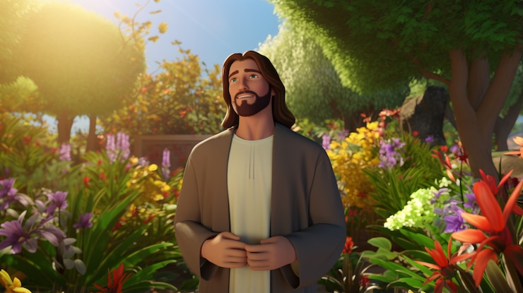 Foto gratuito mediano tiro de dibujos animados de jesucristo