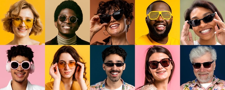 Foto gratuito medias personas con gafas posando en el estudio