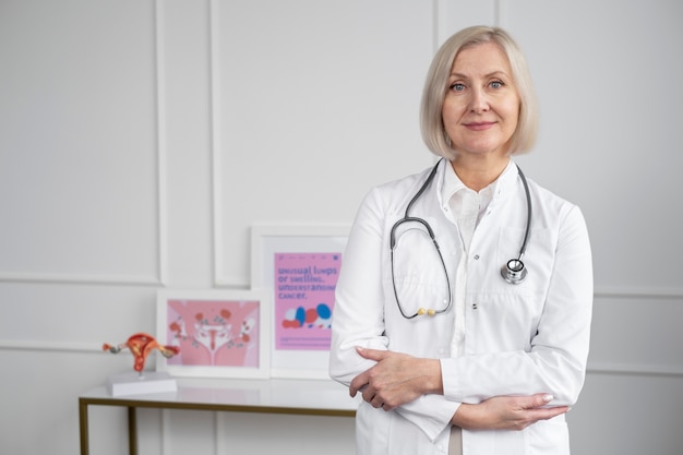 Médico sonriente de tiro medio con estetoscopio