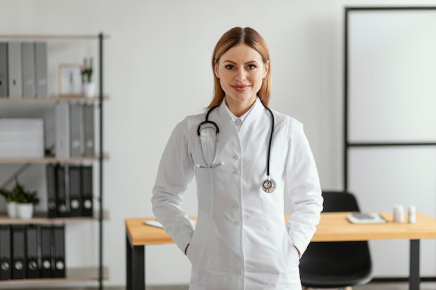 Médico de tiro medio con estetoscopio