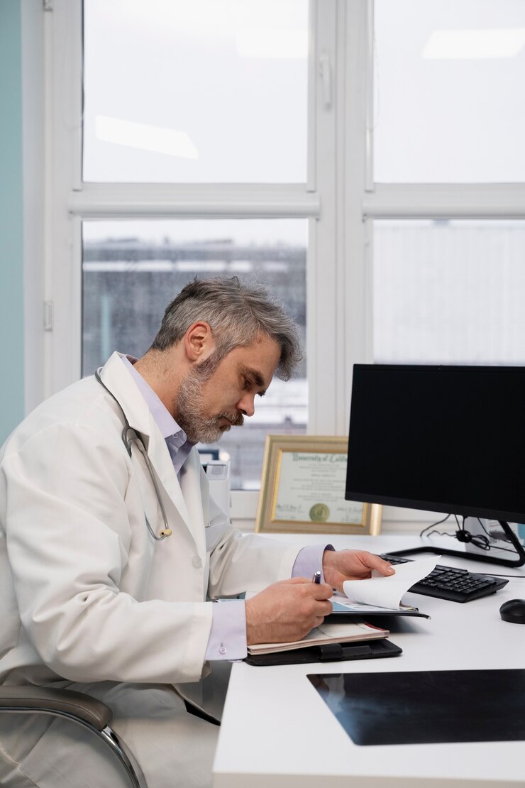 Foto gratuito médico de tiro medio tomando notas