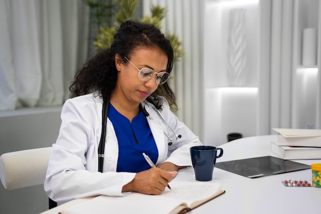 Foto gratuita médico de tiro medio tomando notas