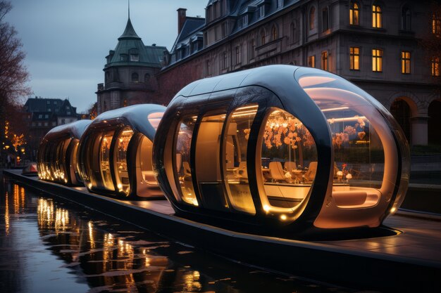 Medio de transporte futurista en una ciudad ultra moderna