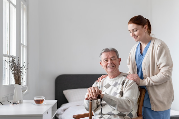 Foto gratuito medios personas sonrientes calientes en el interior