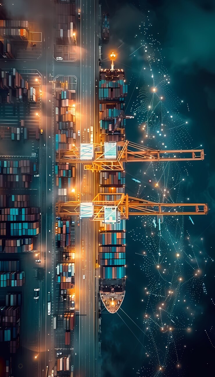Foto gratuito medios de transporte logísticos junto con hologramas tecnológicos y futuristas