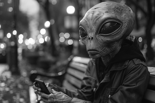 Foto gratuita medium shot monochrome alien