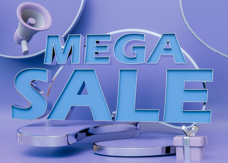 Photo Gratis mega sale for retail  with megaphone and podium