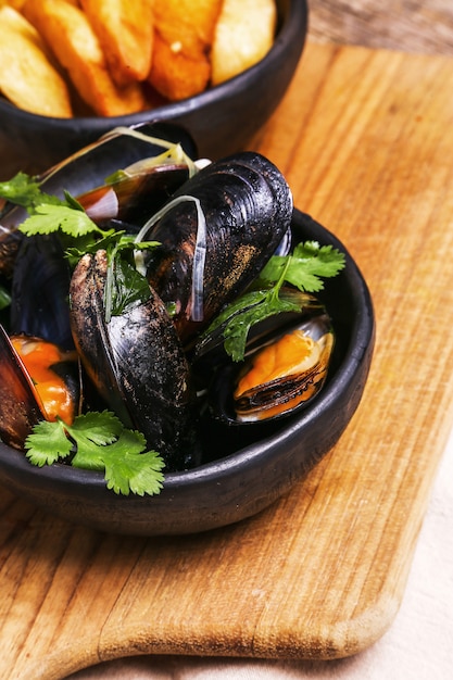 Foto gratuita mejillones deliciosos