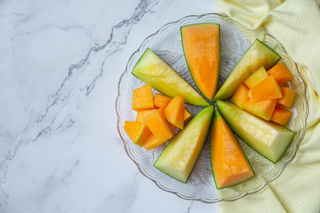 Melón japonés o melón, melón, fruta de temporada, concepto de salud.