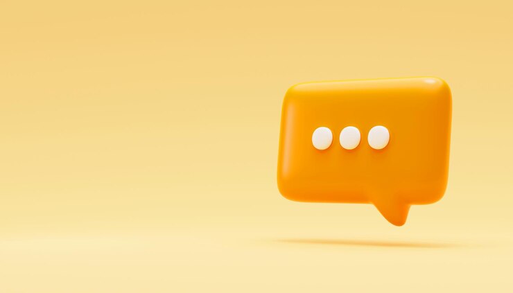 Foto gratuito mensaje de chat icono de burbuja de voz amarilla botón de notificación símbolo de diálogo de conversación icono de botón de conversación o fondo de símbolo ilustración 3d