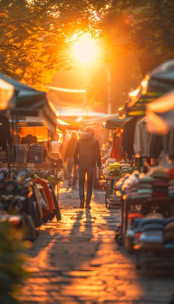 Foto gratuita mercado callejero al atardecer