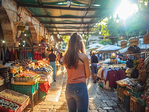 Foto gratuita mercado callejero al atardecer