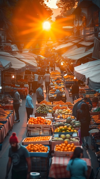 Foto gratuita mercado callejero al atardecer