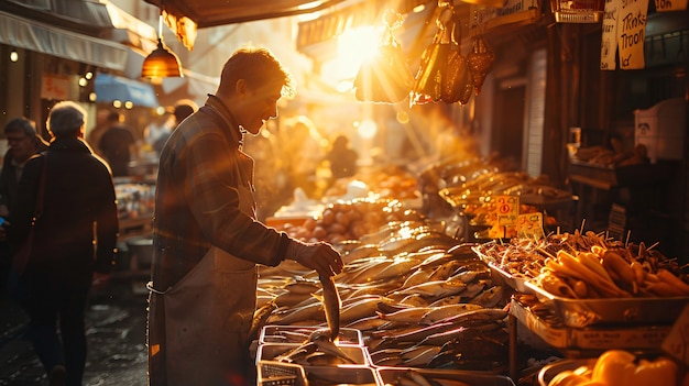 Foto gratuita mercado callejero al atardecer