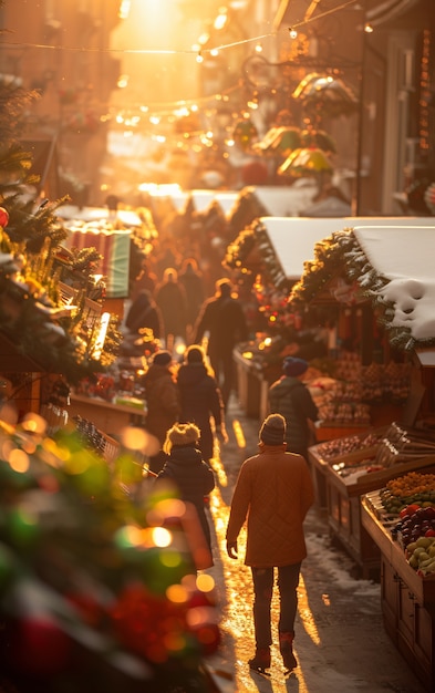 Foto gratuita mercado callejero al atardecer