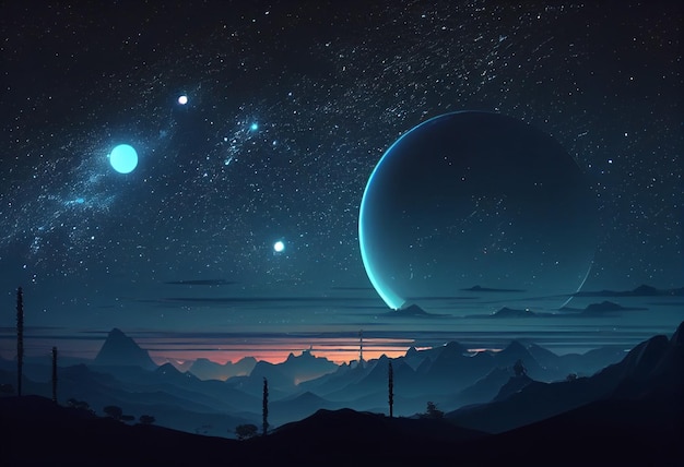 Mercurio en el cielo por la noche juego de activos de fondo 2D ai generativo futurista