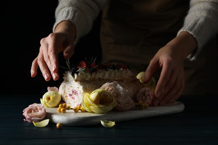 Foto gratuito meringue rollo concepto de comida sabrosa y deliciosa