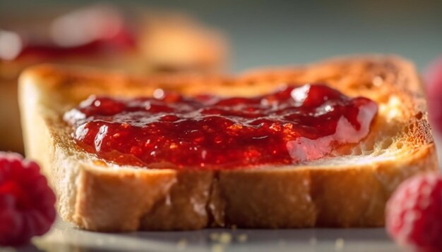 Foto gratuita mermelada de bayas frescas en una rebanada de pan tostado generada por ia