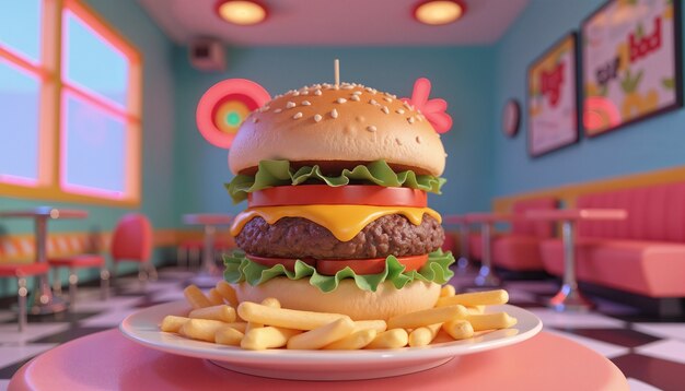 Mesa de comida de dibujos animados en 3D