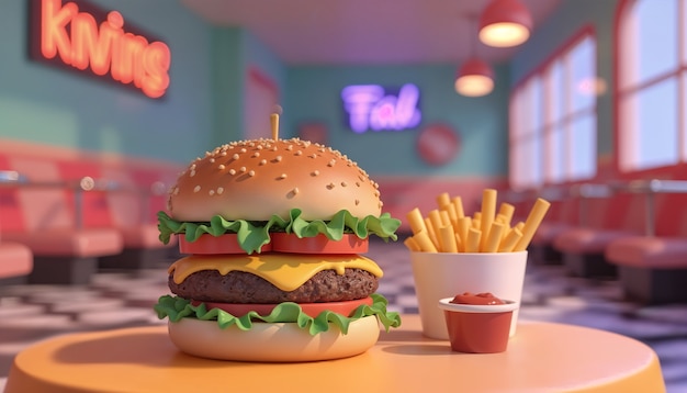 Mesa de comida de dibujos animados en 3D