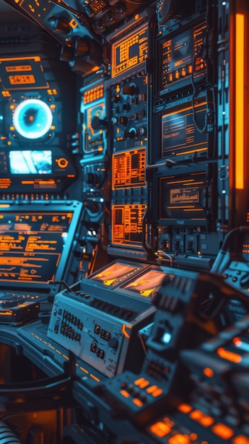 Mesa de control de una nave espacial desde el interior