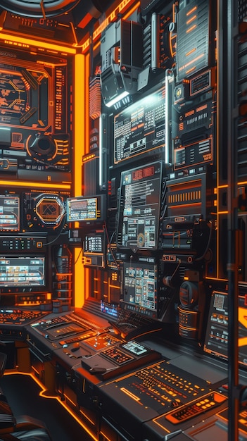Mesa de control de una nave espacial desde el interior